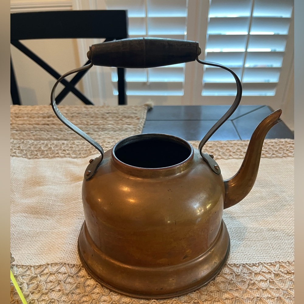 Vintage Douro B&M Copper Tea Kettle Made In Portugal Wood On Handle No Lid